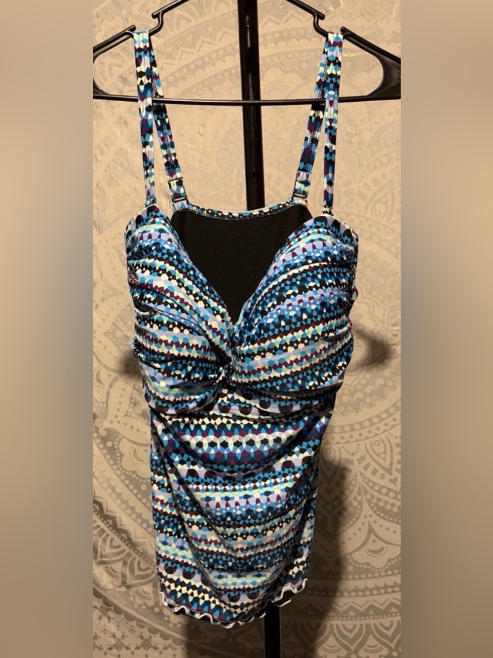 Profile by Gottex Geometric Tankini Top Blue Purple White | Size 22W